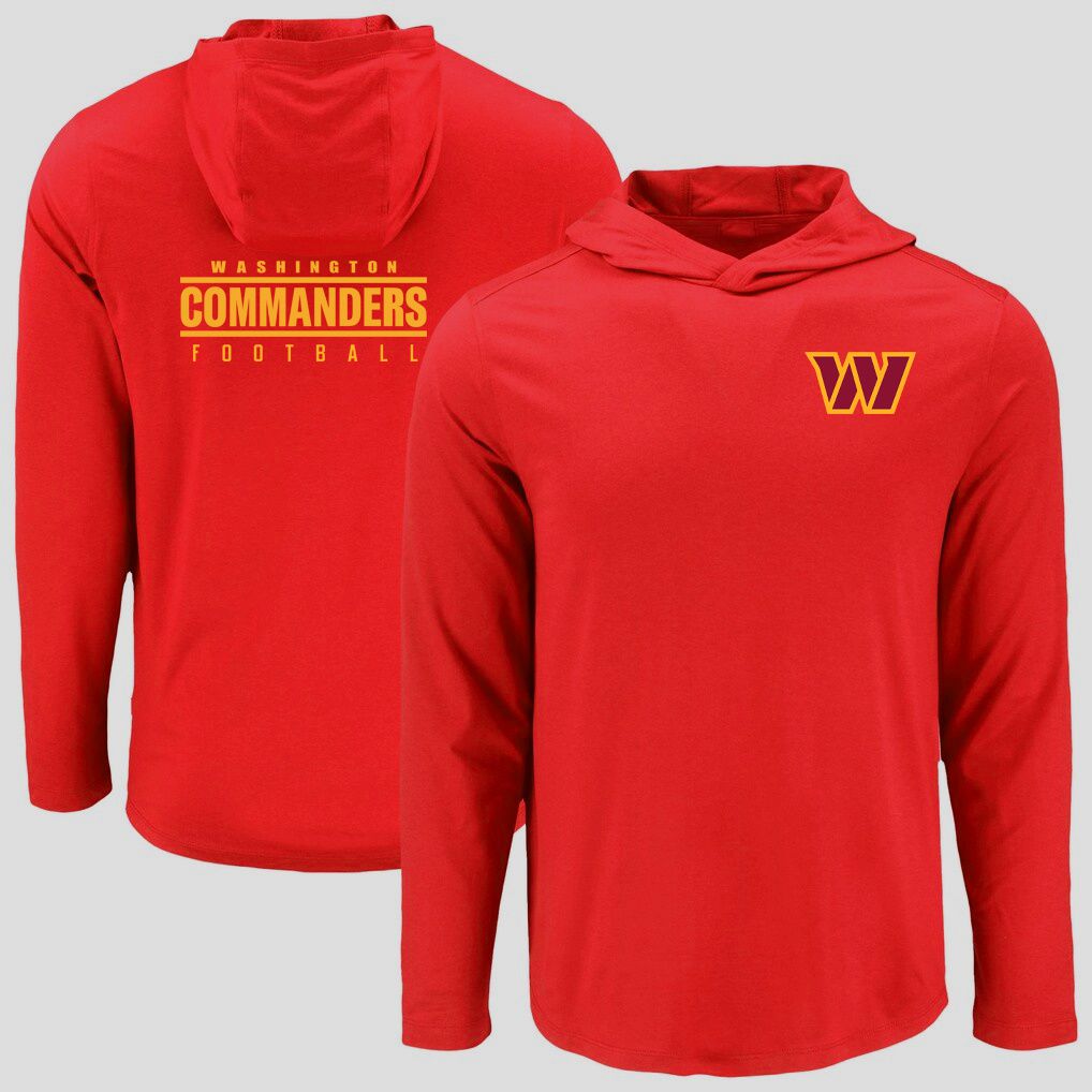 Men 2026 NFL Washington Commanders Hooded long sleeved T-shirt red 05